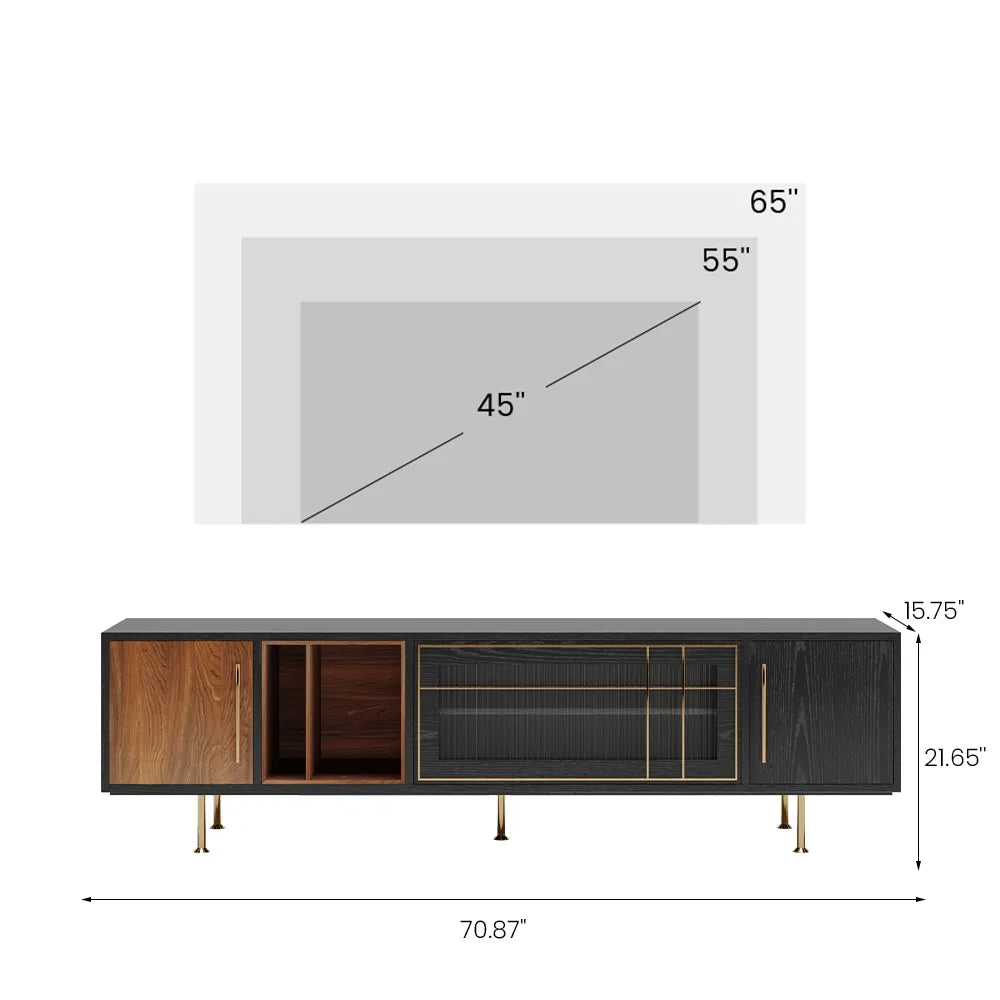 Modern Black TV Stand Entertainment Center with Open Shelves and Cabinet Doors