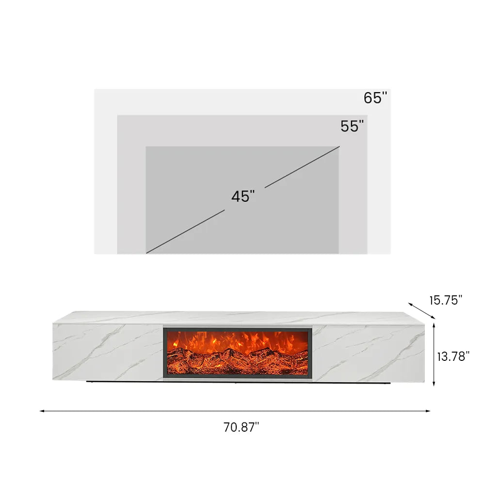 Modern Minimalist Light Luxury TV Stand with 3D Electric Fireplace and LED Flames - Floor Standing Cabinet