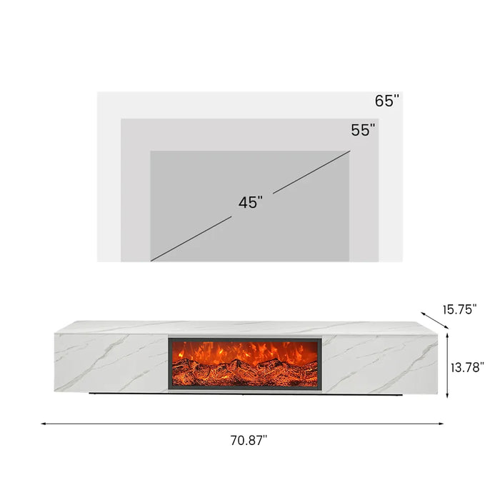 Modern Minimalist Light Luxury TV Stand with 3D Electric Fireplace and LED Flames - Floor Standing Cabinet