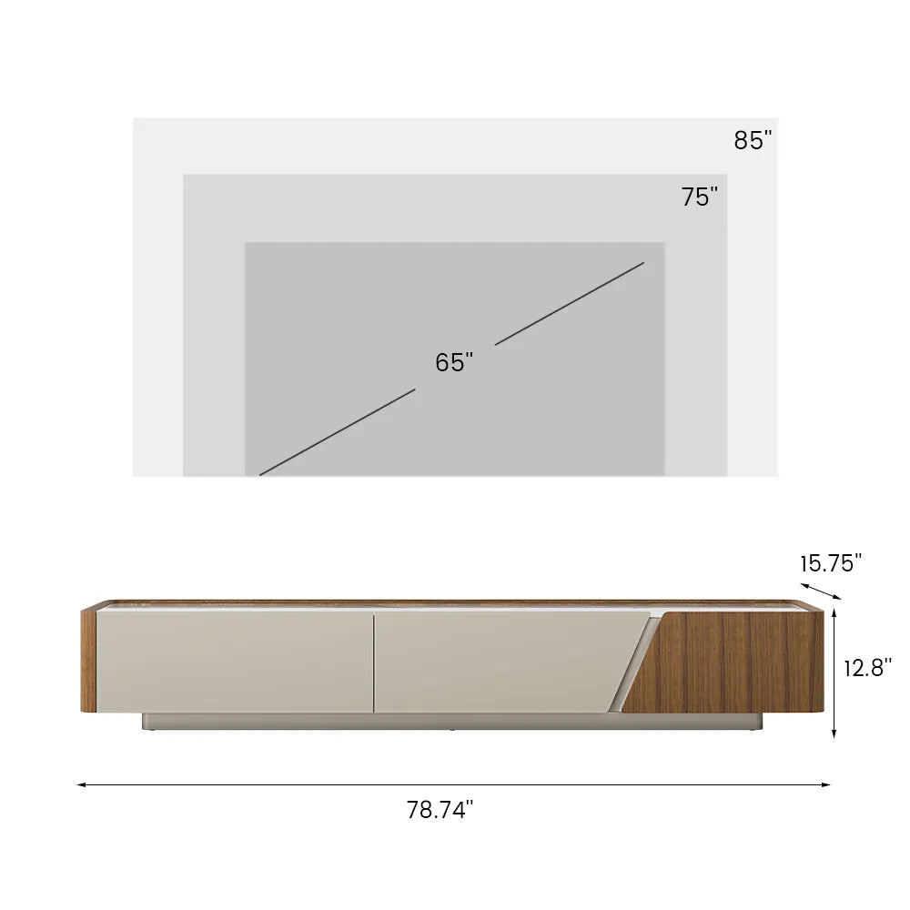 Modern Minimalist Floor TV Stand with Walnut Veneer and Storage Drawers - Suitable for Living Room