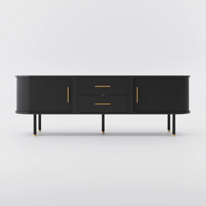 Mid-Century Modern Solid Wood TV Stand Entertainment Center with 2 Roller Racks and 2 Drawers - Suitable for Living Room