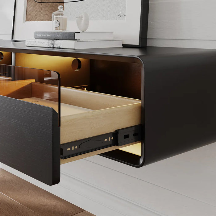 Modern Minimalist Black Floating TV Stand Entertainment Center with Three Drawers - Suitable for Living Room