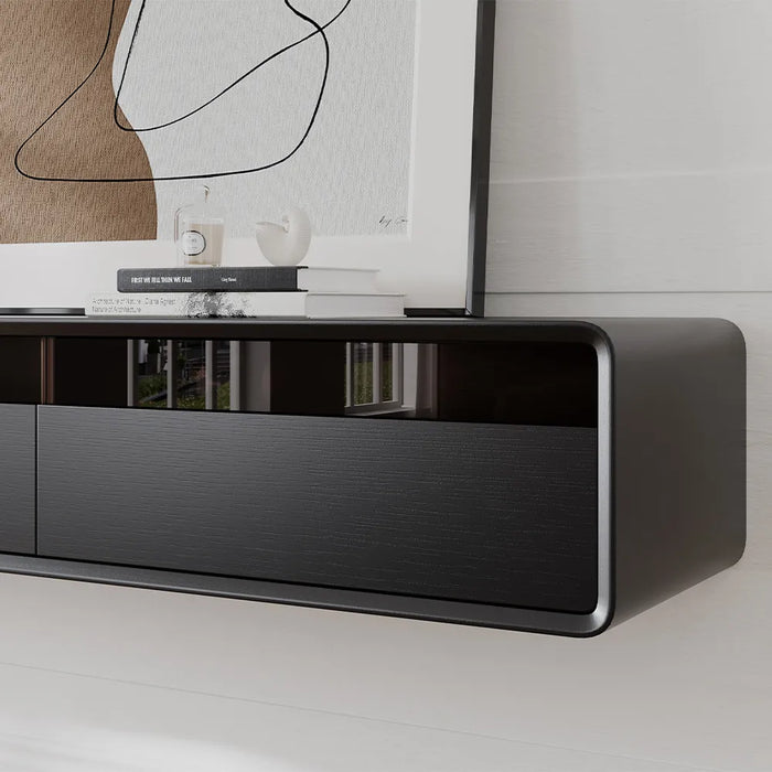 Modern Minimalist Black Floating TV Stand Entertainment Center with Three Drawers - Suitable for Living Room