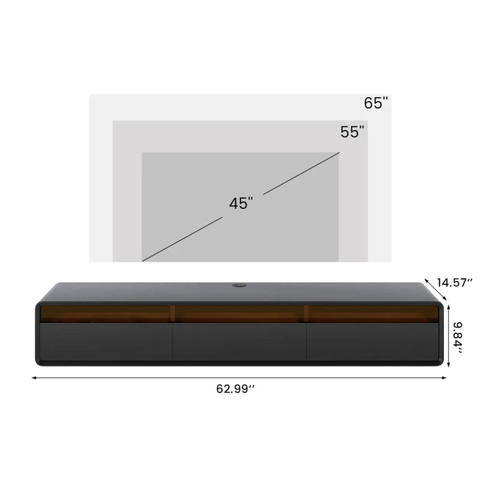 Modern Minimalist Black Floating TV Stand Entertainment Center with Three Drawers - Suitable for Living Room