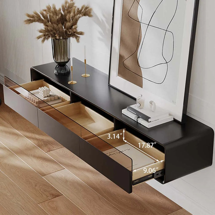 Modern Minimalist Black Floating TV Stand Entertainment Center with Three Drawers - Suitable for Living Room