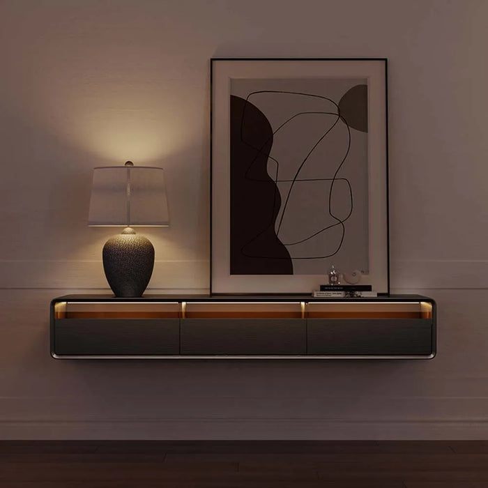 Modern Minimalist Black Floating TV Stand Entertainment Center with Three Drawers - Suitable for Living Room