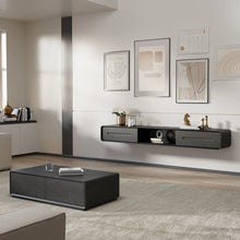Charger l&#39;image dans la galerie, Modern Minimalist Black Floating TV Stand Entertainment Center with 2 Drawers and Open Shelf - Suitable for Living Room
