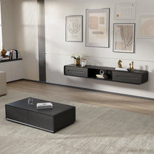 Charger l&#39;image dans la galerie, Modern Minimalist Black Floating TV Stand Entertainment Center with 2 Drawers and Open Shelf - Suitable for Living Room
