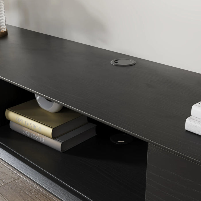 Modern Minimalist Black Floating TV Stand Entertainment Center with 2 Drawers and Open Shelf - Suitable for Living Room