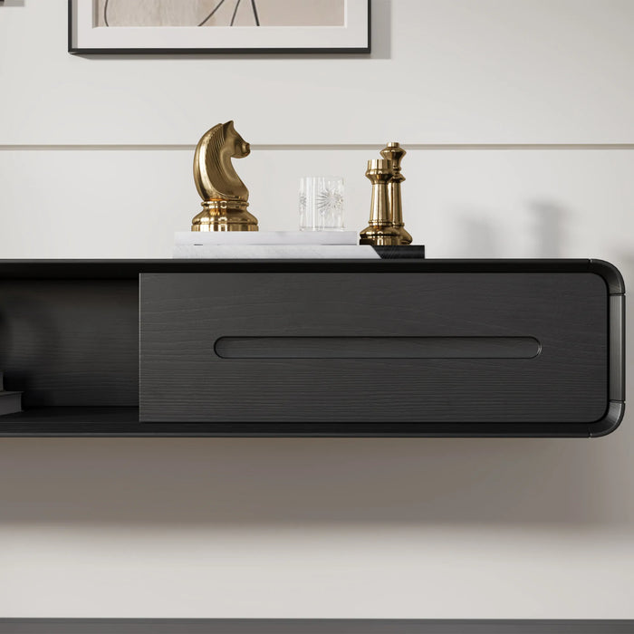 Modern Minimalist Black Floating TV Stand Entertainment Center with 2 Drawers and Open Shelf - Suitable for Living Room