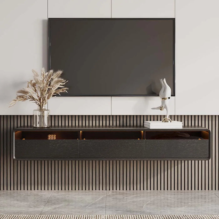 Modern Minimalist Black Floating TV Stand Entertainment Center with Three Drawers - Suitable for Living Room