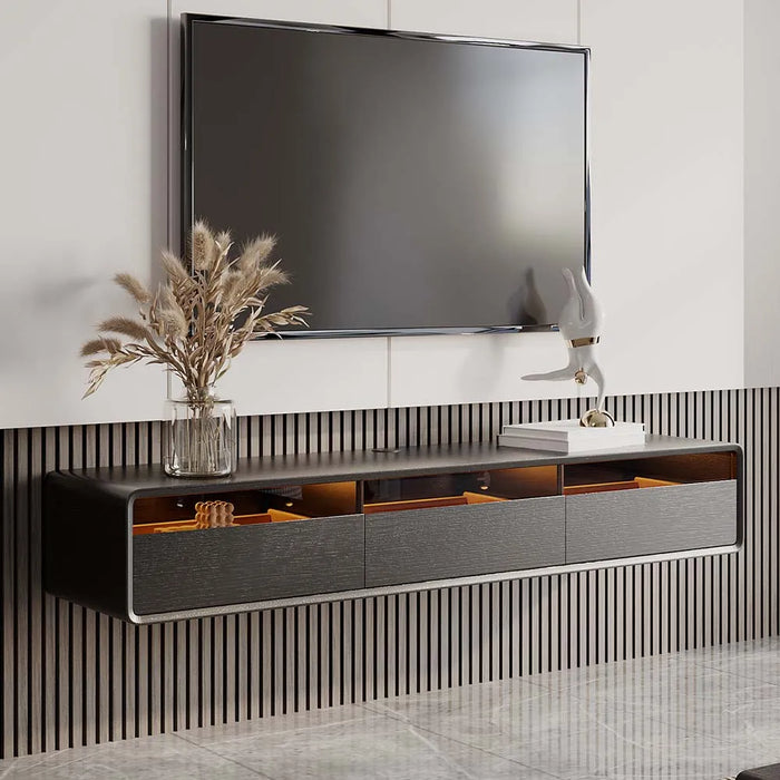 Modern Minimalist Black Floating TV Stand Entertainment Center with Three Drawers - Suitable for Living Room