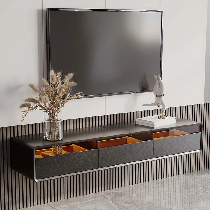 Modern Minimalist Black Floating TV Stand Entertainment Center with Three Drawers - Suitable for Living Room
