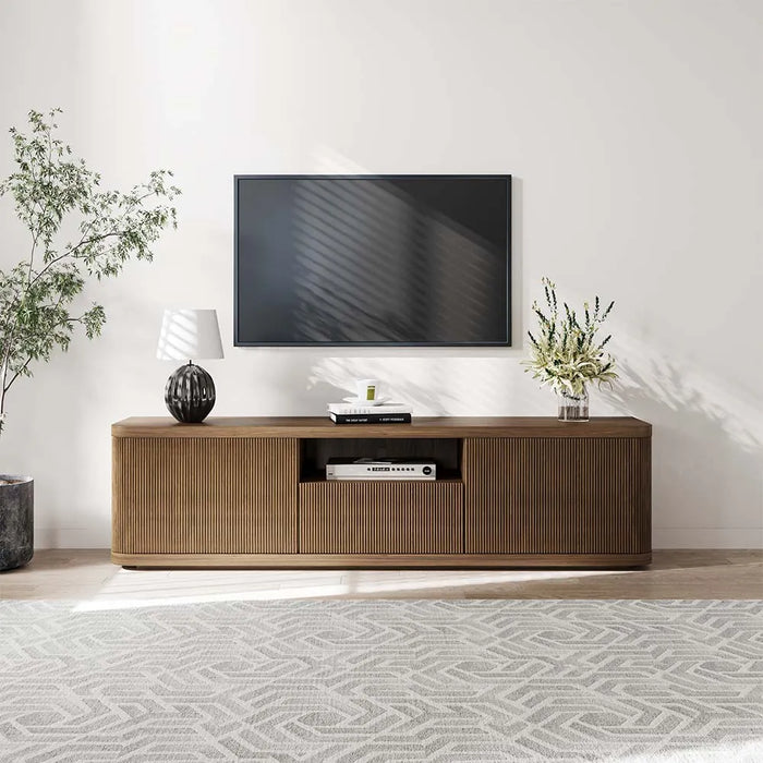 Mid-Century Modern TV Stand with 2 Doors and Open DVD Storage - Suitable for Living Room