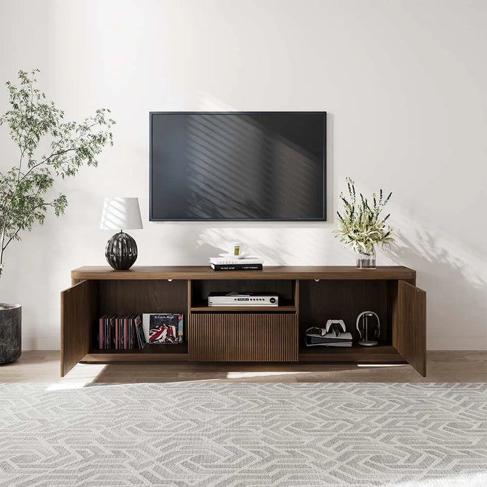 Mid-Century Modern TV Stand with 2 Doors and Open DVD Storage - Suitable for Living Room