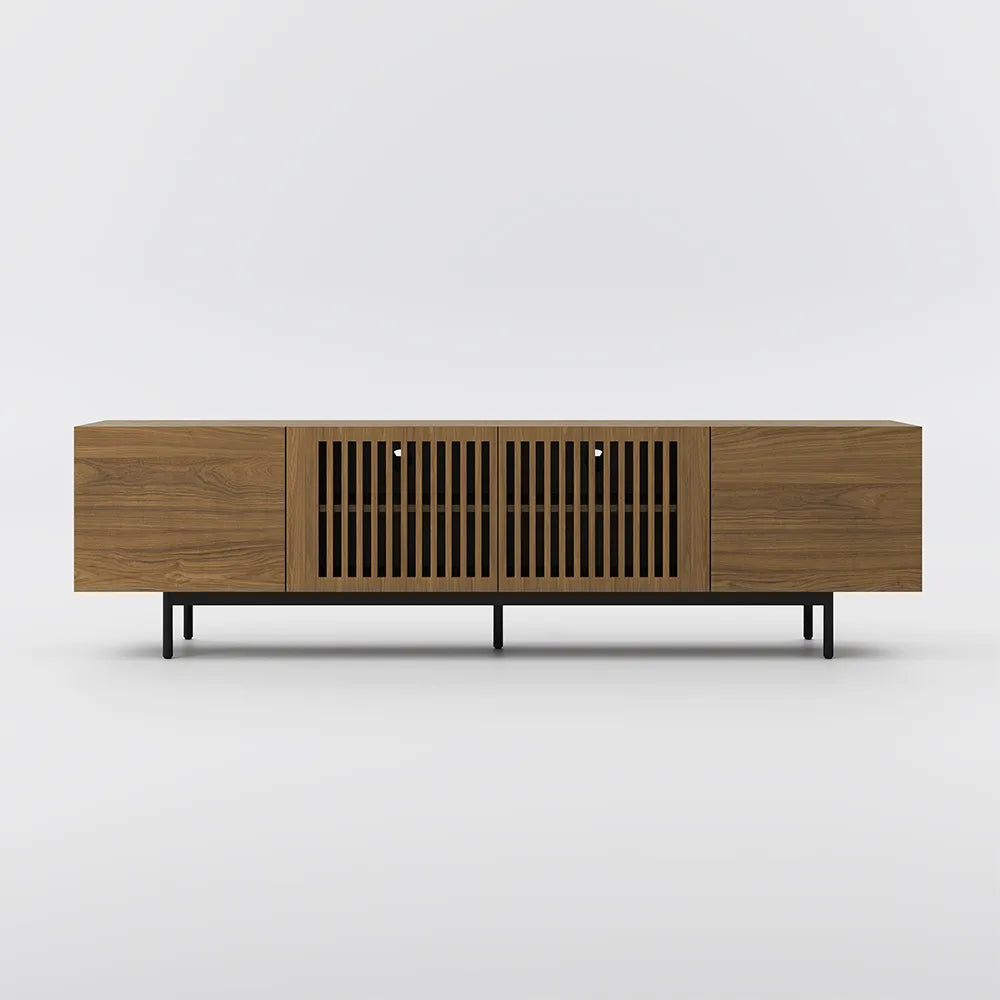 Modern Minimalist TV Stand Floor Cabinet with 4 Doors and Double Shelves - Suitable for Living Room