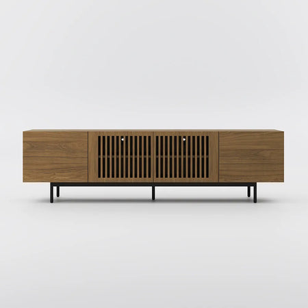 Modern Minimalist TV Stand Floor Cabinet with 4 Doors and Double Shelves - Suitable for Living Room