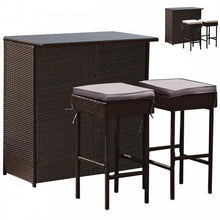 Load image into Gallery viewer, 3-Piece Outdoor Wicker Rattan Bar Furniture Set with Comfortable Cushions
