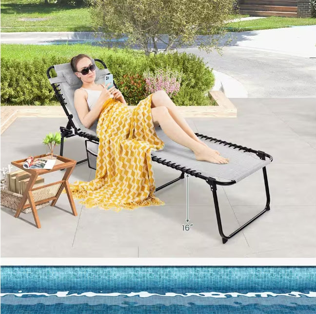 Auction Deal -Foldable Outdoor Pool Leisure Metal Chair with Adjustable Backrest