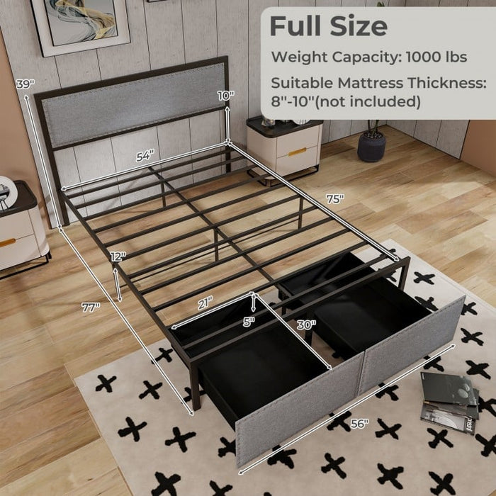 Minimalist Metal Bed Frame with Drawers and LED Lighting