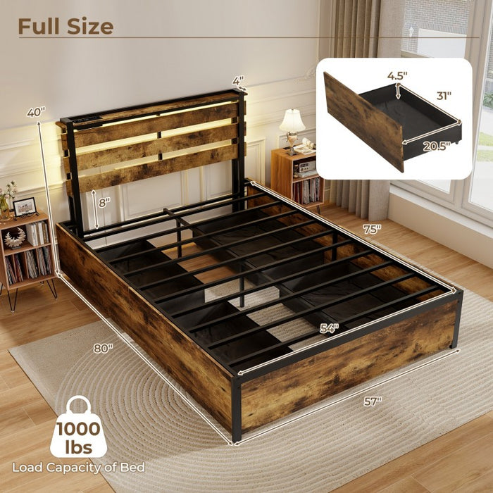 Industrial Style Metal Bed Frame with Drawers USB Ports and LED Lights