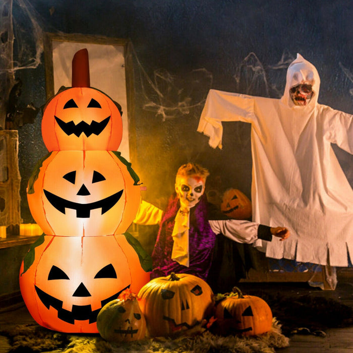 Halloween Inflatable Pumpkin 3-Piece Set with Built-in LED Lights and Waterproof Fan - Suitable for Halloween Decorations, Haunted Houses, and Parties