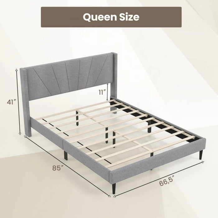 Modern Grey Upholstered Headboard Bedroom Bed