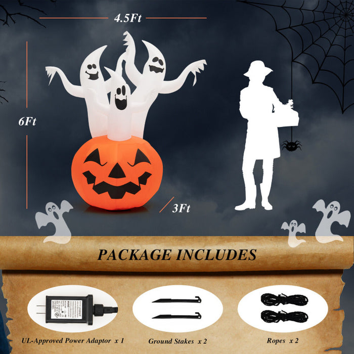 Halloween Inflatable Ghost Pumpkin with Built-in Spinning Flame Light - Suitable for Trick-or-Treat Events and Parties