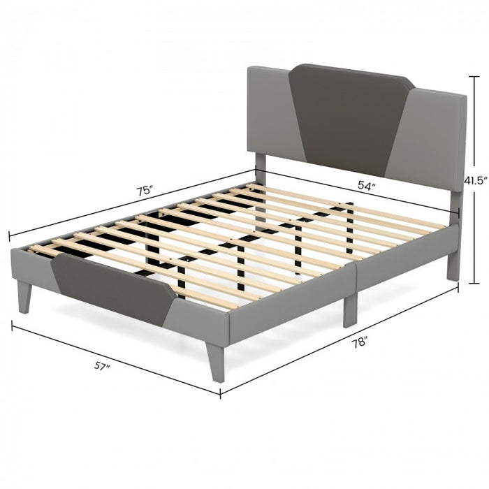 Gray Velvet Upholstered Headboard Bed Frame with Soft Padded Mattress