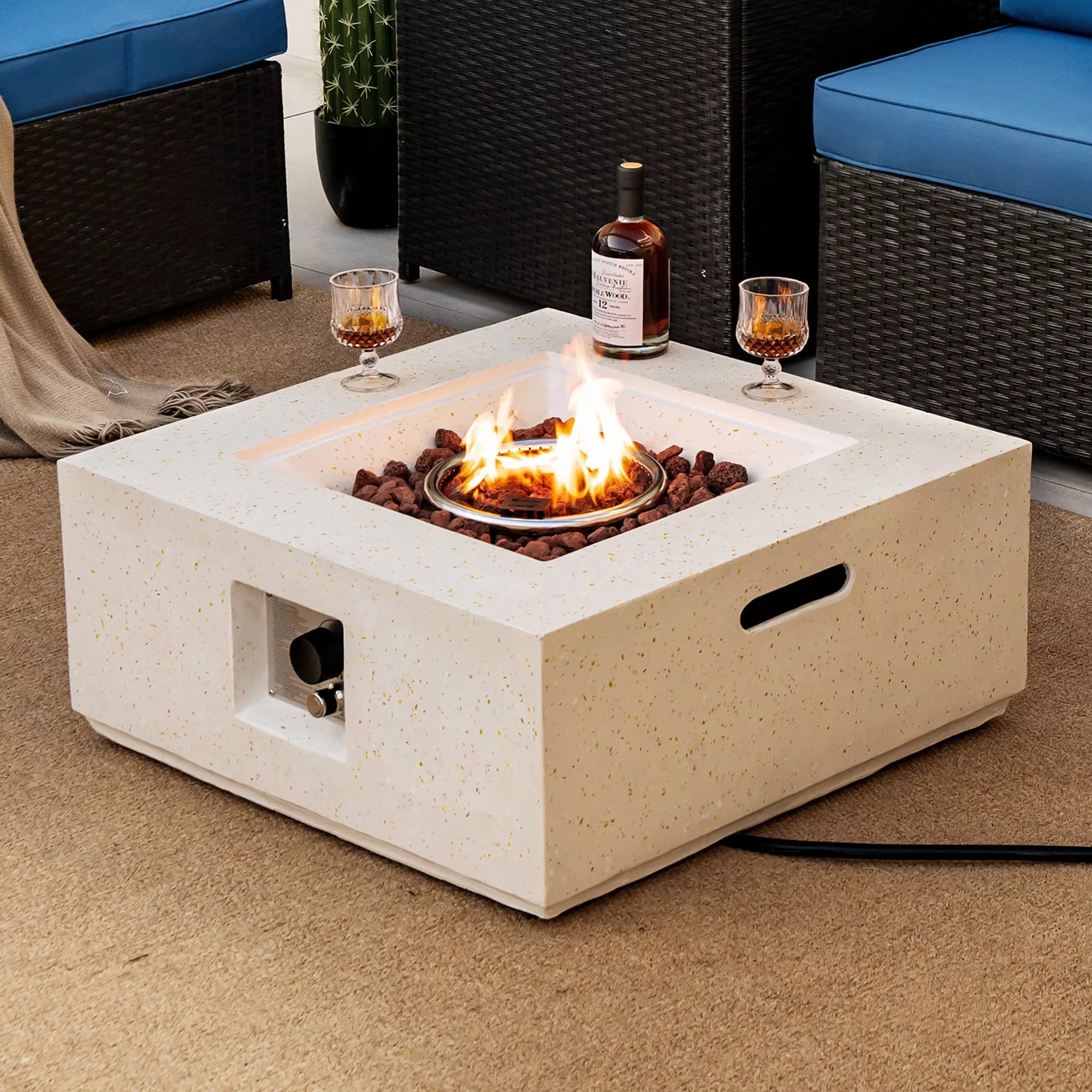 Auction Deal -Modern White Square Terrazzo Firepit Table