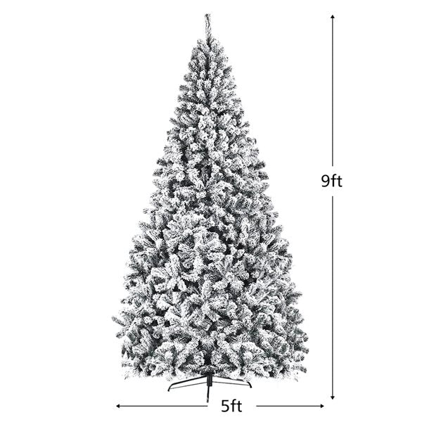 9-ft Premium Snow Flocked Hinged Artificial Christmas Tree Unlit with Metal Stand - Auction deal