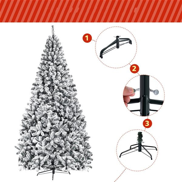 9-ft Premium Snow Flocked Hinged Artificial Christmas Tree Unlit with Metal Stand - Auction deal
