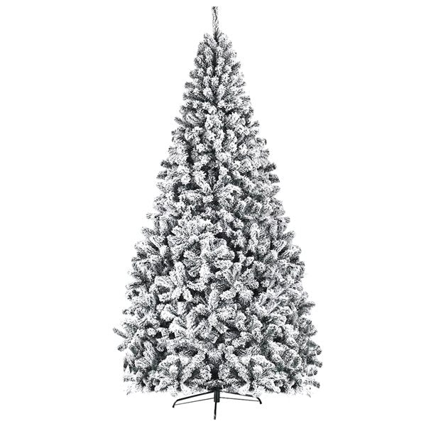 9-ft Premium Snow Flocked Hinged Artificial Christmas Tree Unlit with Metal Stand - Auction deal