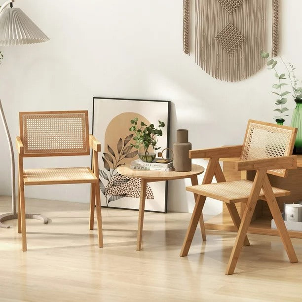 2-Piece Set of Rattan Armchairs, Suitable for Living Room, Dining Room, and Bedroom