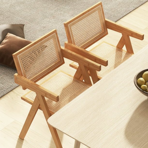 2-Piece Set of Rattan Armchairs, Suitable for Living Room, Dining Room, and Bedroom