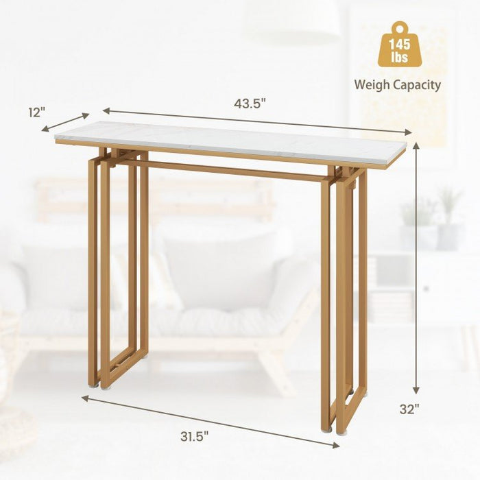 43.5 Inch Artificial Marble Entryway Console Table with Heavy Duty Metal Frame