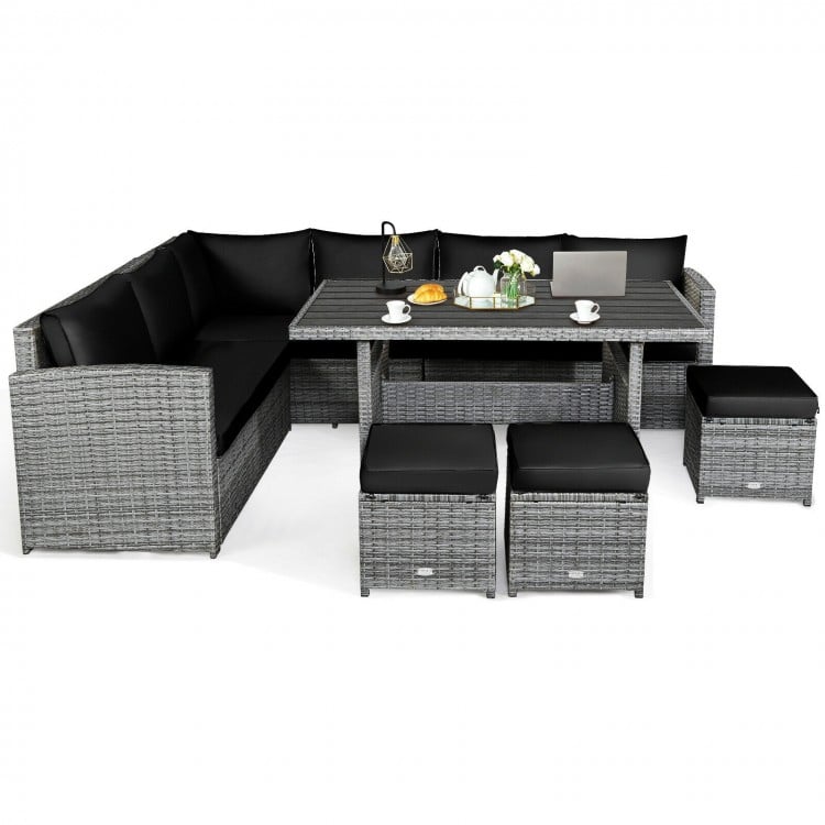 7-Piece Modern Outdoor Wicker Sofa Set with Coffee Table