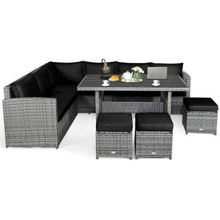 7-Piece Modern Outdoor Wicker Sofa Set with Coffee Table