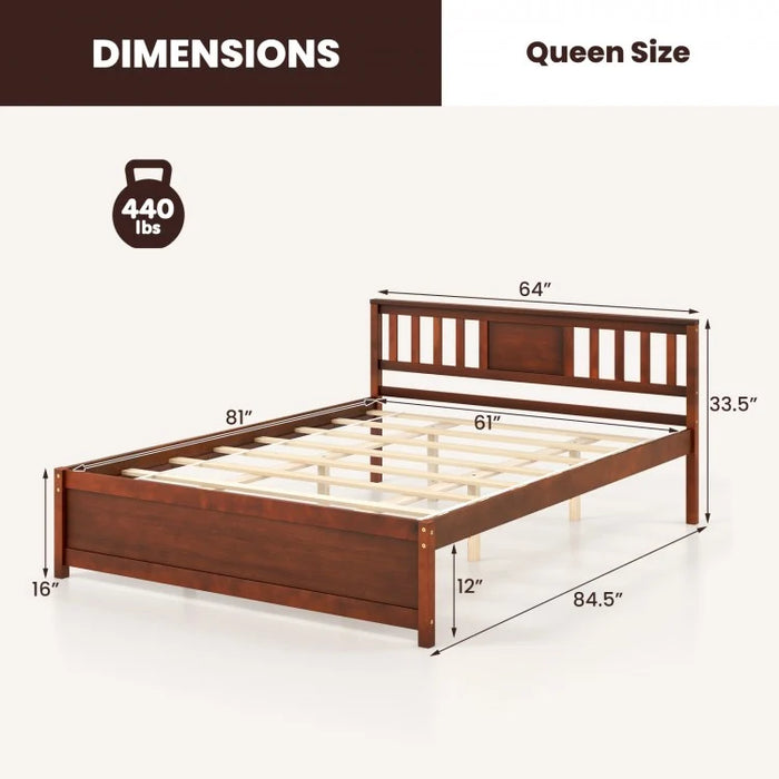 Costway Furniture:Rustic Vintage Wooden Bed with Headboard
