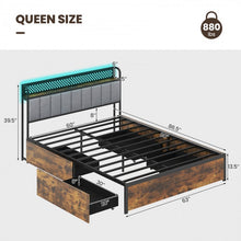 Load image into Gallery viewer, Costway Furniture:Industrial Style Metal Bed with Drawers and LED Lighting
