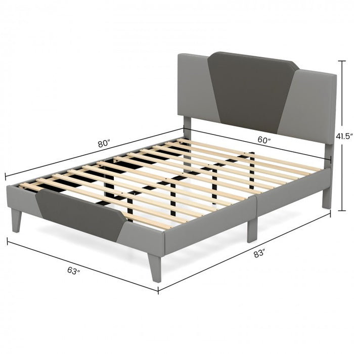 Gray Velvet Upholstered Headboard Bed Frame with Soft Padded Mattress
