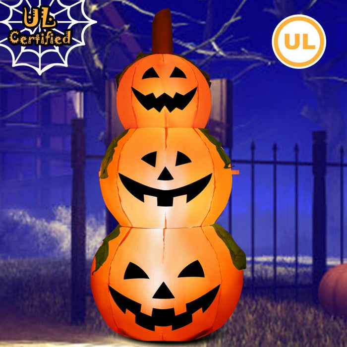 Halloween Inflatable Pumpkin 3-Piece Set with Built-in LED Lights and Waterproof Fan - Suitable for Halloween Decorations, Haunted Houses, and Parties
