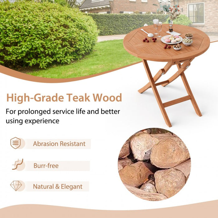 Costway Outdoor Wood Round Dining Table Folding Coffee Table - Suitable for Patio, Backyard, Garden, and Pool