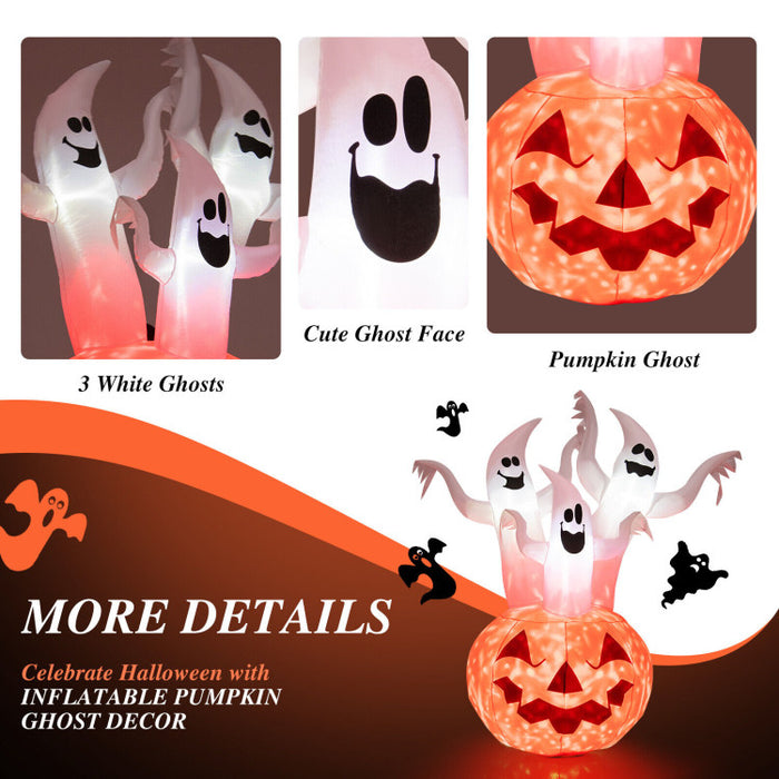 Halloween Inflatable Ghost Pumpkin with Built-in Spinning Flame Light - Suitable for Trick-or-Treat Events and Parties