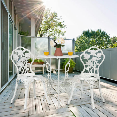 3 Piece Bistro Set, Cast Aluminum Porch Furniture, Outdoor Patio Dining Table and Chairs with Umbrella Hole