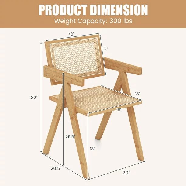 2-Piece Set of Rattan Armchairs, Suitable for Living Room, Dining Room, and Bedroom