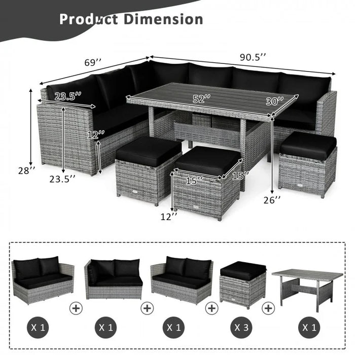 7-Piece Modern Outdoor Wicker Sofa Set with Coffee Table