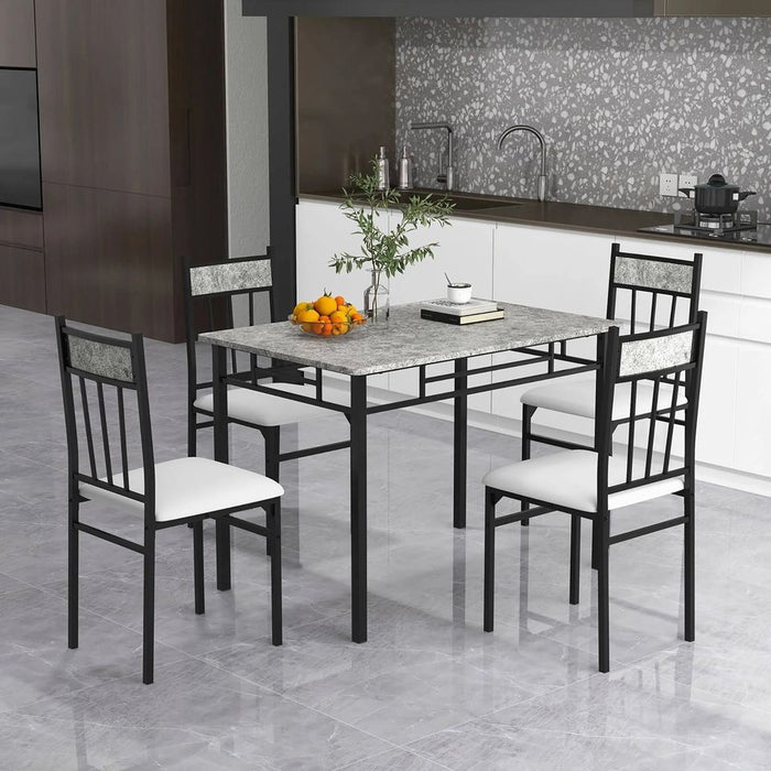 Marble Texture Dining Table Set, 5-Piece with Solid Steel Frame, for Dining Room