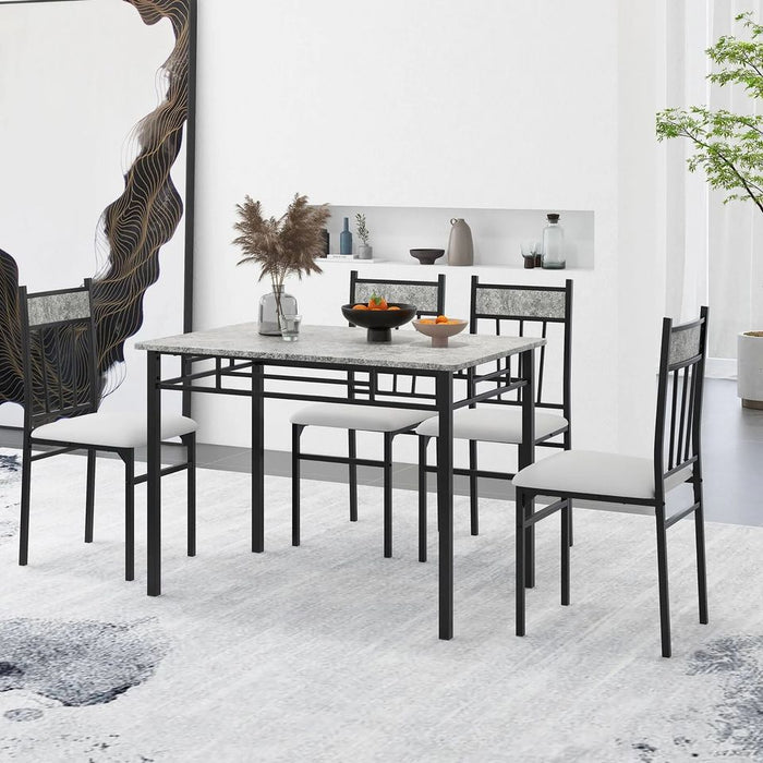 Marble Texture Dining Table Set, 5-Piece with Solid Steel Frame, for Dining Room