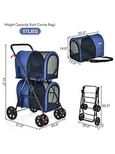 Charger l&#39;image dans la galerie, 4-in-1 Double Pet Stroller W/ Detachable Carrier Travel Carriage
